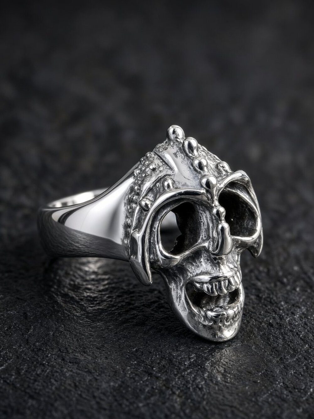 Sterling The Last Laugh Edgy Screaming Skull Silver Ring Large Biker Unisex